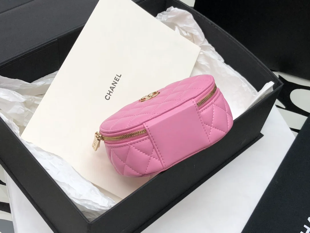 Chanel Vanity Case Shiny Gold Pink Bag For Women 9.5cm/3.7in