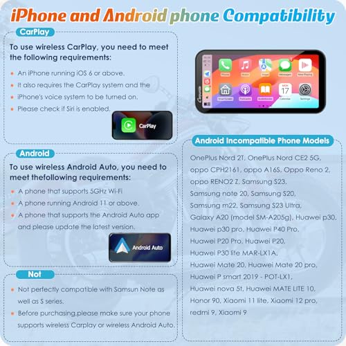 Carpuride W603 Motorcycle Carplay Screen, Wireless CarPlay & Android Auto for Moto, Remote Control，6.3" Waterproof Touchscreen, BT Trans