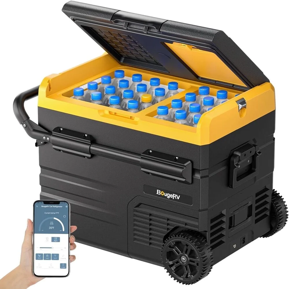 BougeRV Car Refrigerator 48QT Dual Zone, 12 Volt Portable Freezer with Wheels APP Control