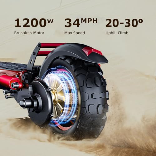 Offroad Electric Scooter with Seat,1200W eScooter for Adults,32 Miles Long Range & 34 Mph Fast Electric Scooters,11" Tires Scooter Height Adjustable