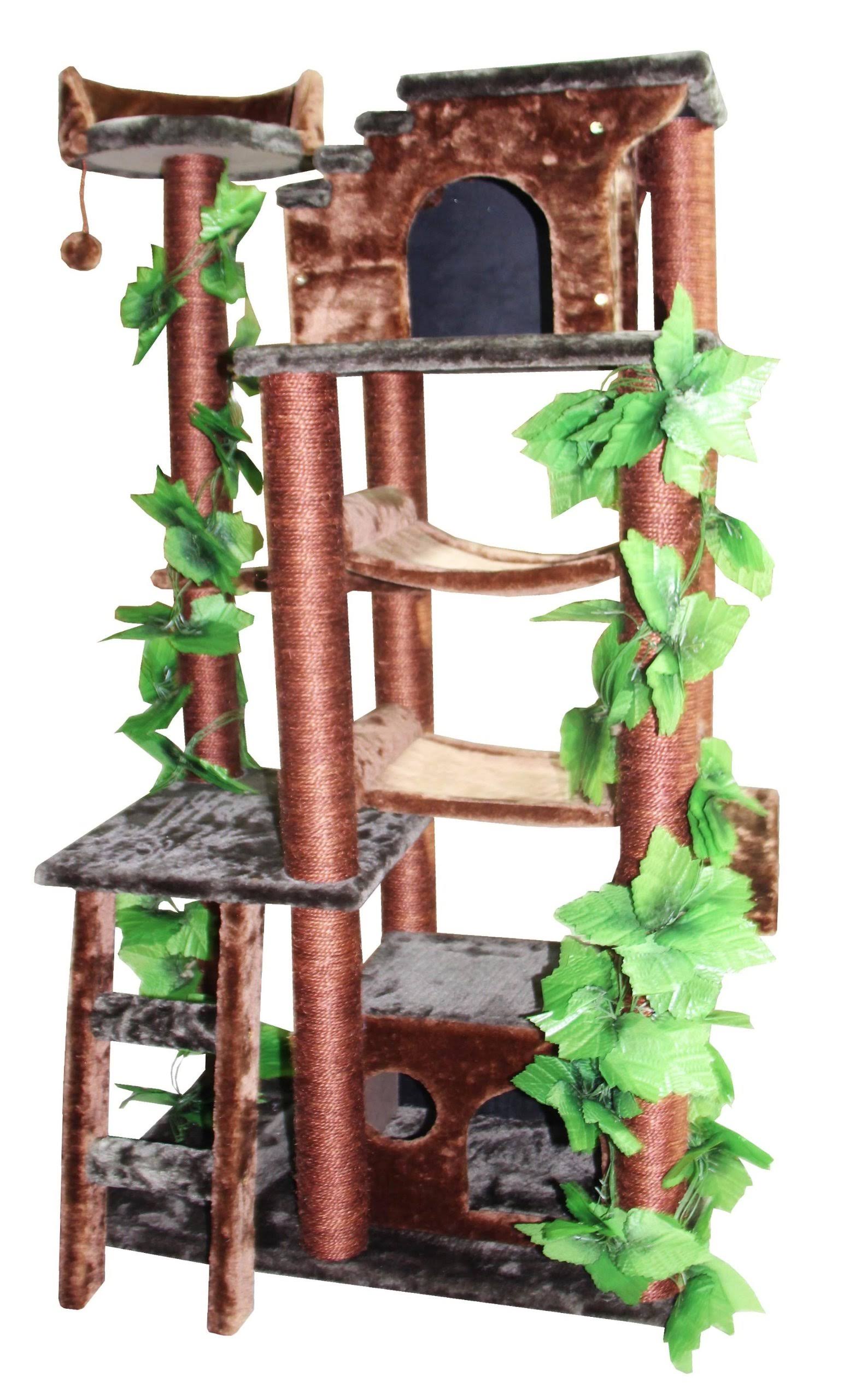 Kitty Mansions Mini Amazon Cat Tree, Green, Brown
