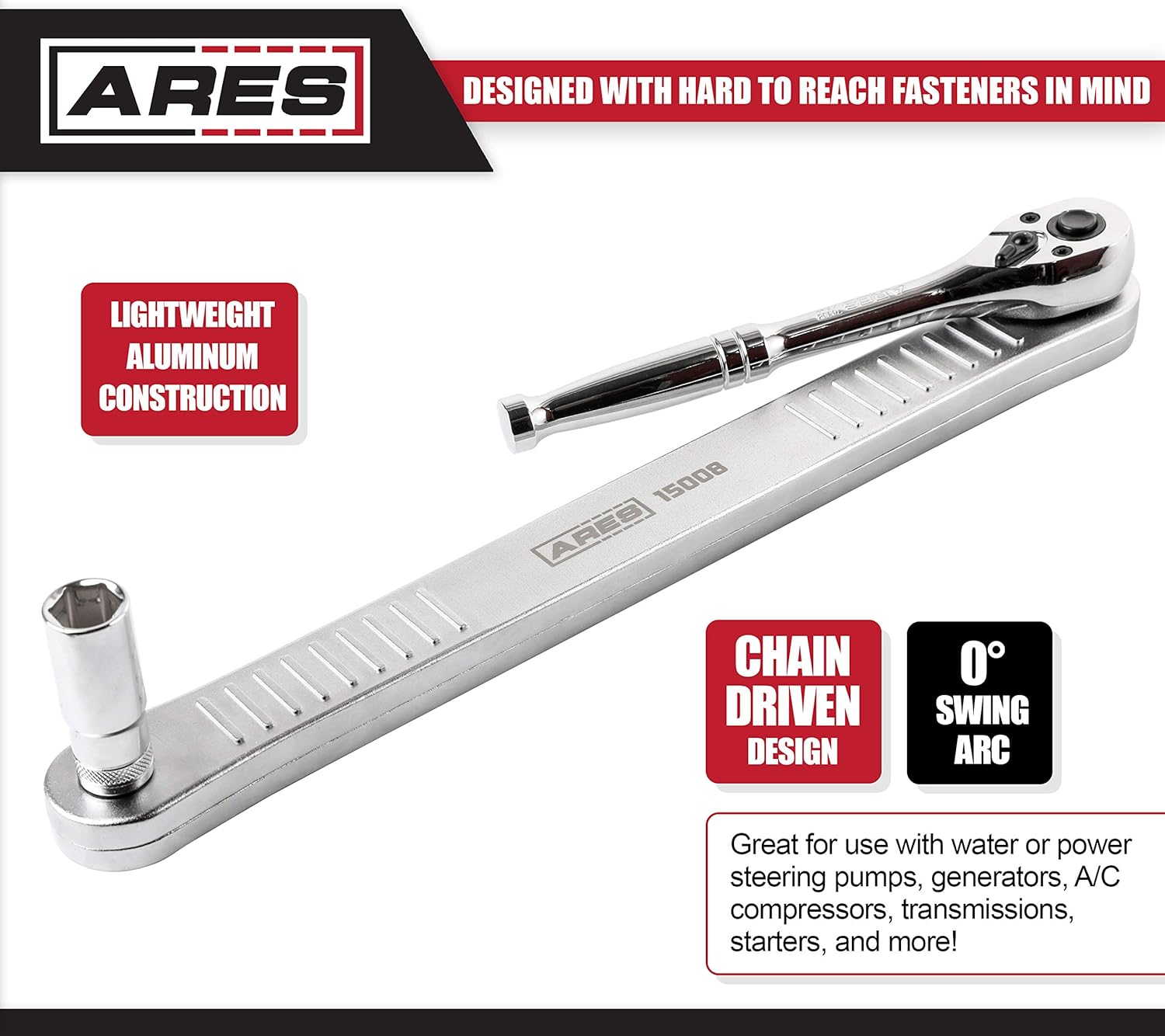 ARES 15008 - Impact Ready Offset Extension Wrench & Low Profile Socket Set
