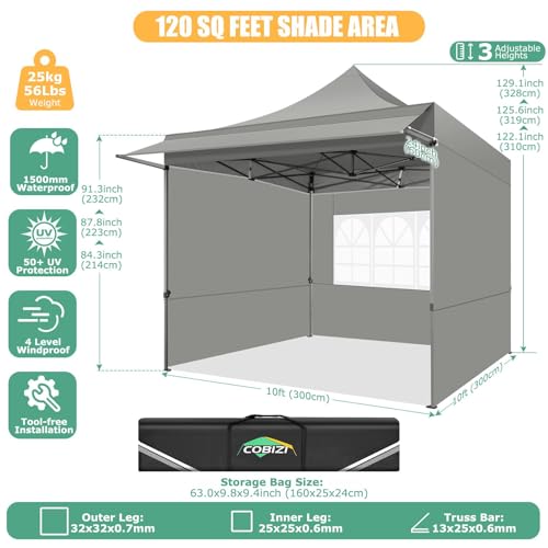 COBIZI 10x10 Pop Up Canopy Tent with Awning