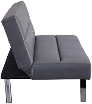 GEROBOOM Faux Leather Futon Couch  Modern Convertible Folding Sofa Bed Couch Futon Sofa Bed with Chrome Legs  Reclining Mini Couch  Leather Futon