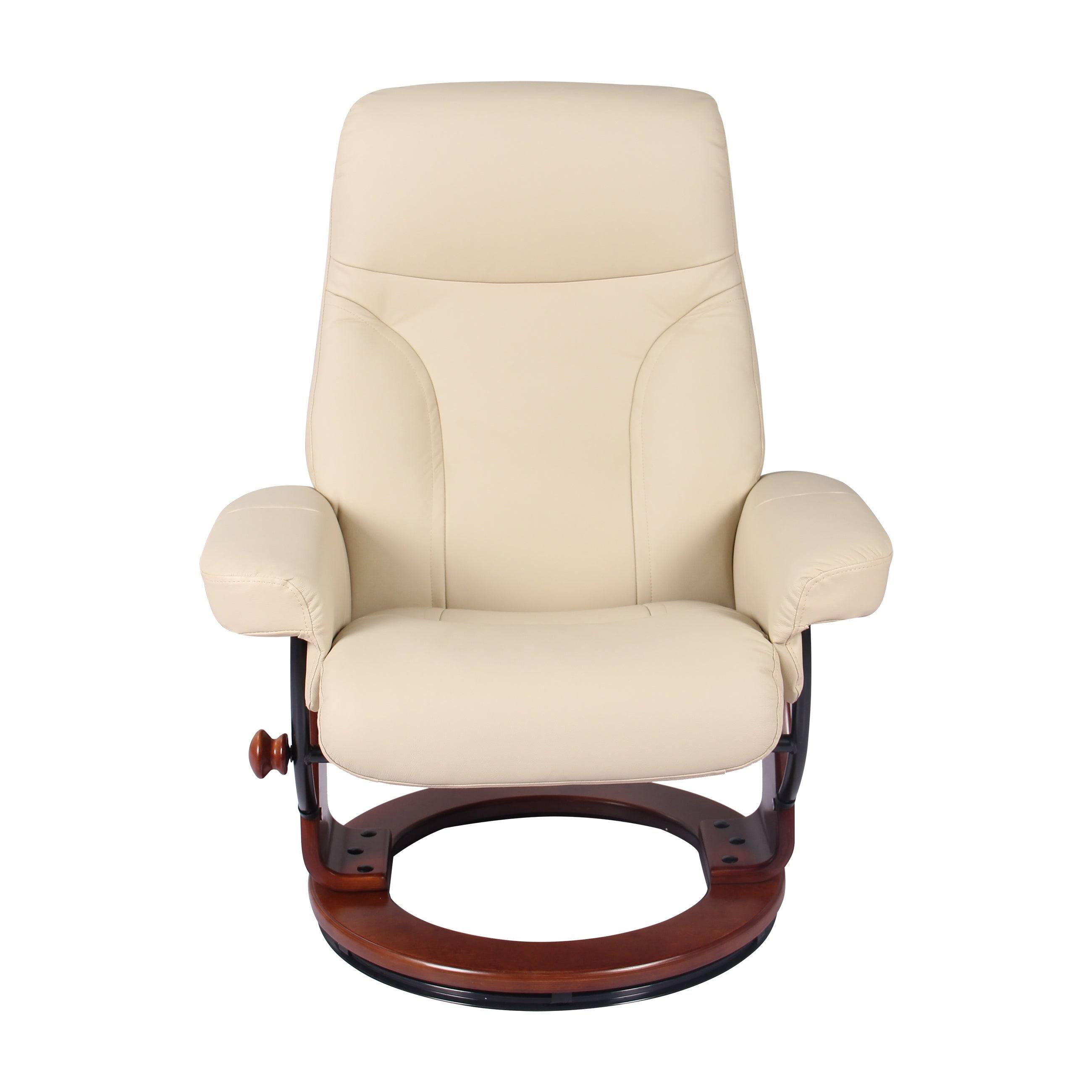 Almond Leather Recliner and Ottoman (Taupe)