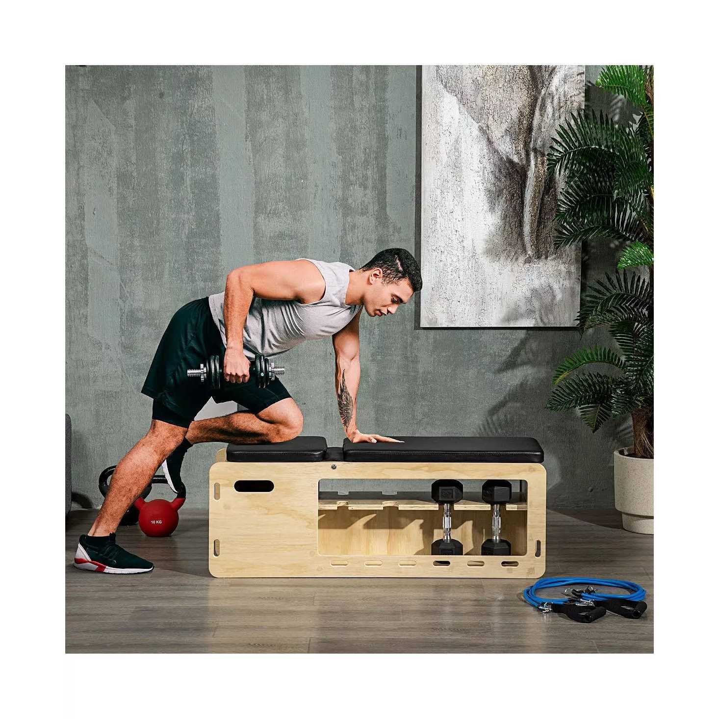 Soozier Adjustable Weight Bench with Rack for Dumbbells &amp; Storage, Workout Bench Home Gym Storage Rack - Black - Sports Supplies Online Store