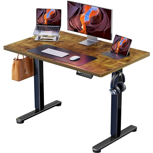 ErGear Height Adjustable Electric Standing Desk, 48 x 24 Inches Sit Stand up Desk, Memory Computer Home Office Desk with Two-Piece Desktop (Walnut)