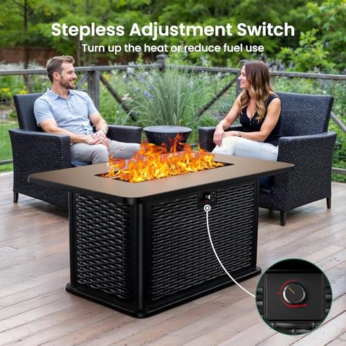 Ciays 43-Inch Rectangular Propane Fire Pit with 60,000 BTU Output, Gas with Cover and Rocks
