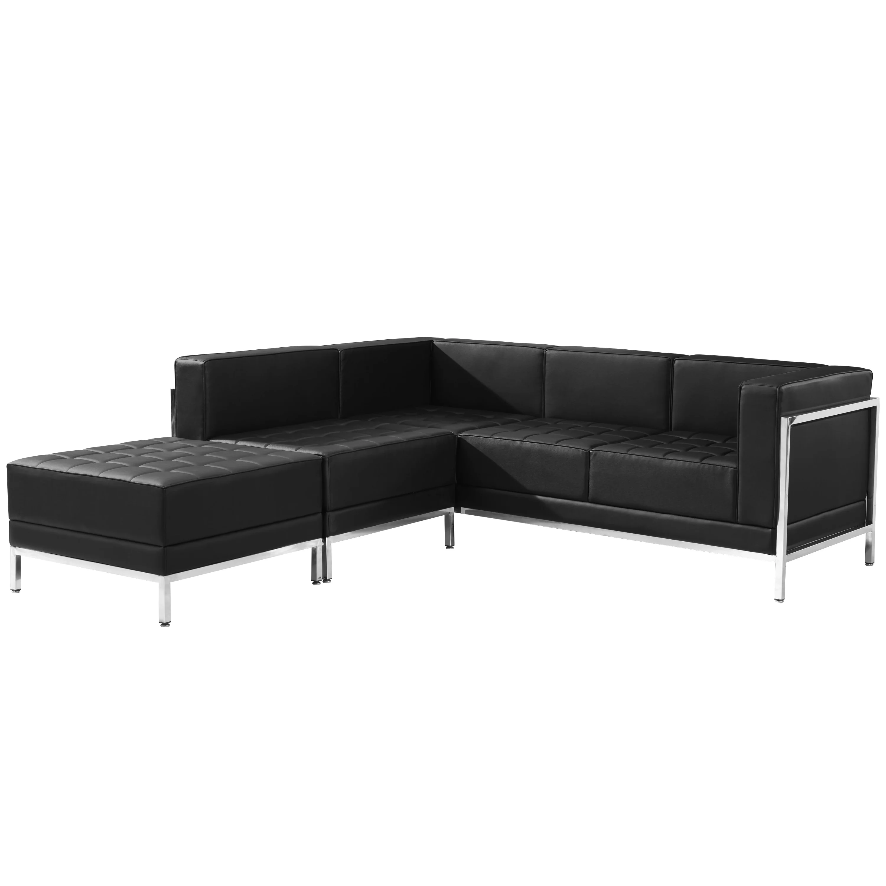 Lancaster Home 3 Piece LeatherSoft Modular Sectional Configuration - Stainless Steel Legs melrose white