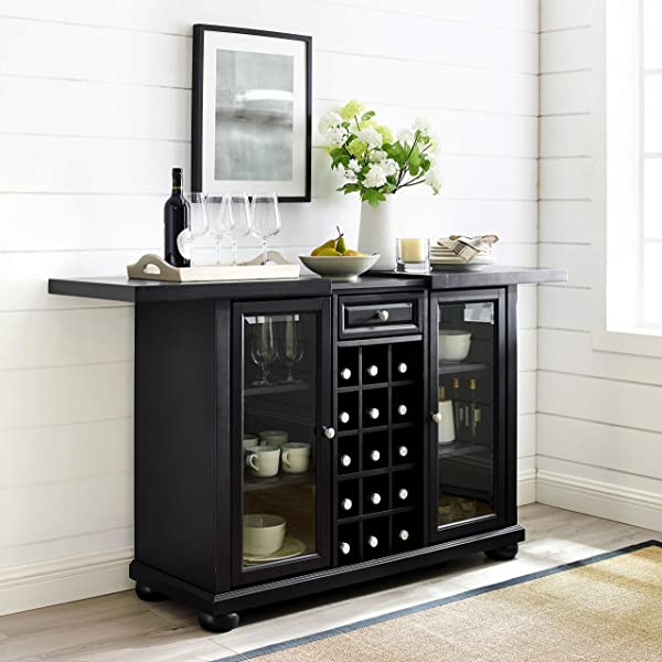 Crosley Furniture Lafayette Sliding Top Bar Cabinet, Black Black LaFayette