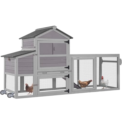 Chicken Coop Chicken House for Outdoor, Poultry Cage with Wheels Mobile Hen House and UV-Resistant Roof - Grey