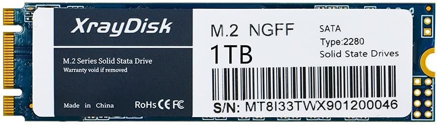 XrayDisk 1TB SSD with SLC Cache 3D NAND TLC M.2 2280 SATA III 6Gb/s Internal Solid State Drive SSD (Read/Write Speed up to 530/480 MB/s) 1000GB