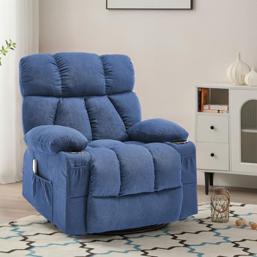 Massage Rocker Recliner Chair with Heat and Vibration Ergonomic Rocking Lounge Chair for Living Room Comfy Overstuffed Recliner with 4 Side Pockets