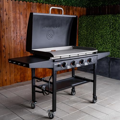 Blackstone 36 Inch Gas Griddle with Hood Cooking Station 4 Burner Flat Top Gas Grill Propane Fuelled Restaurant Grade Professional 36” Outdoor