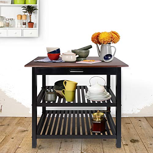Casual Home Kitchen Island with Solid American Hardwood Top, Natural/White, 40" W (373-91)