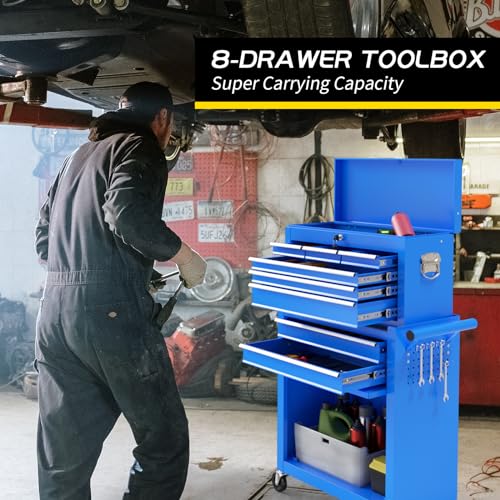 On Shine 8 Drawer Rolling Tool Chest, Large Capacity Rolling Tool Box with Wheels, Locking Mechanical Tool Chest