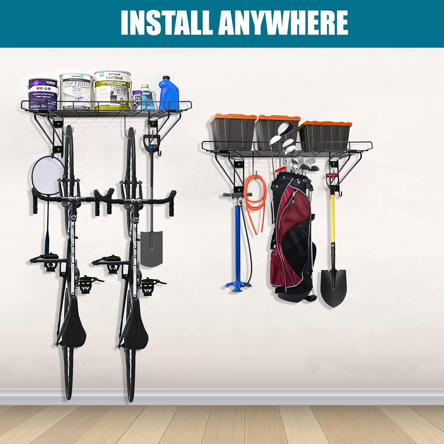 Garage Wall Shelving,2-Pack 1.5x3 ft,Includes 6 Bike Hooks,Garage Wall-Mounted Shelving,Garage Wall Shelving Heavy Duty