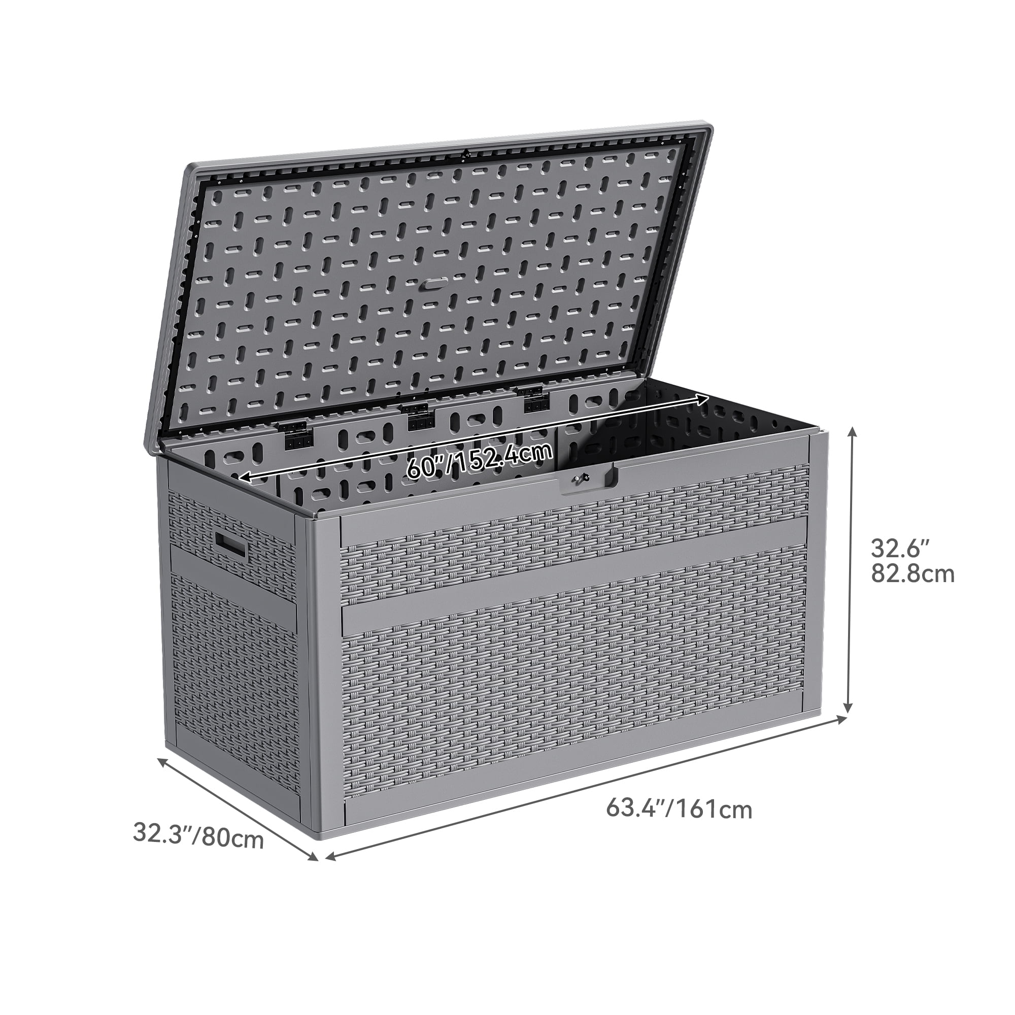 Dextrus 230 Gallon Resin Deck Box,Large Double-Wall Resin Rattan Outdoor Storage box for Patio Furniture, Garden Tools, Waterproof and Lockable,Grey