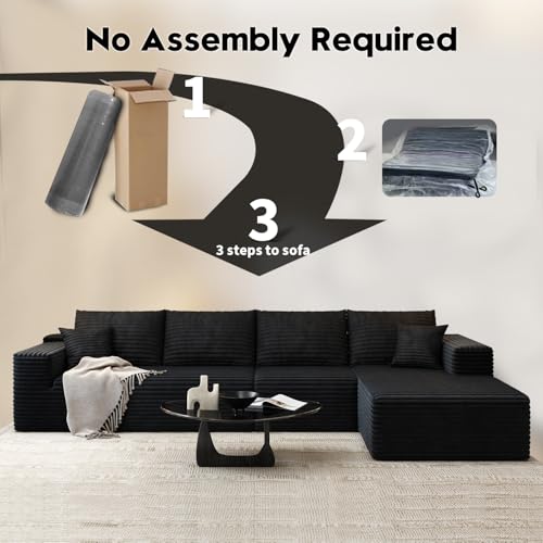 107.5" Cloud Modular Sectional Sofa with 1 Ottoman,Modern Minimalist Upholstered Couches, Comfort U Shaped Sofa for Living Room