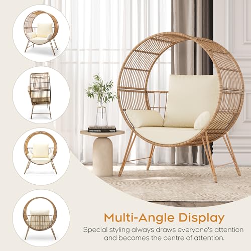 Brafab Outdoor Egg Chair, Oversized Wicker Patio Chairs with 6.69'' Cushions, 350LBS Capacity, Indoor Round Rattan Nest Chair with Stand