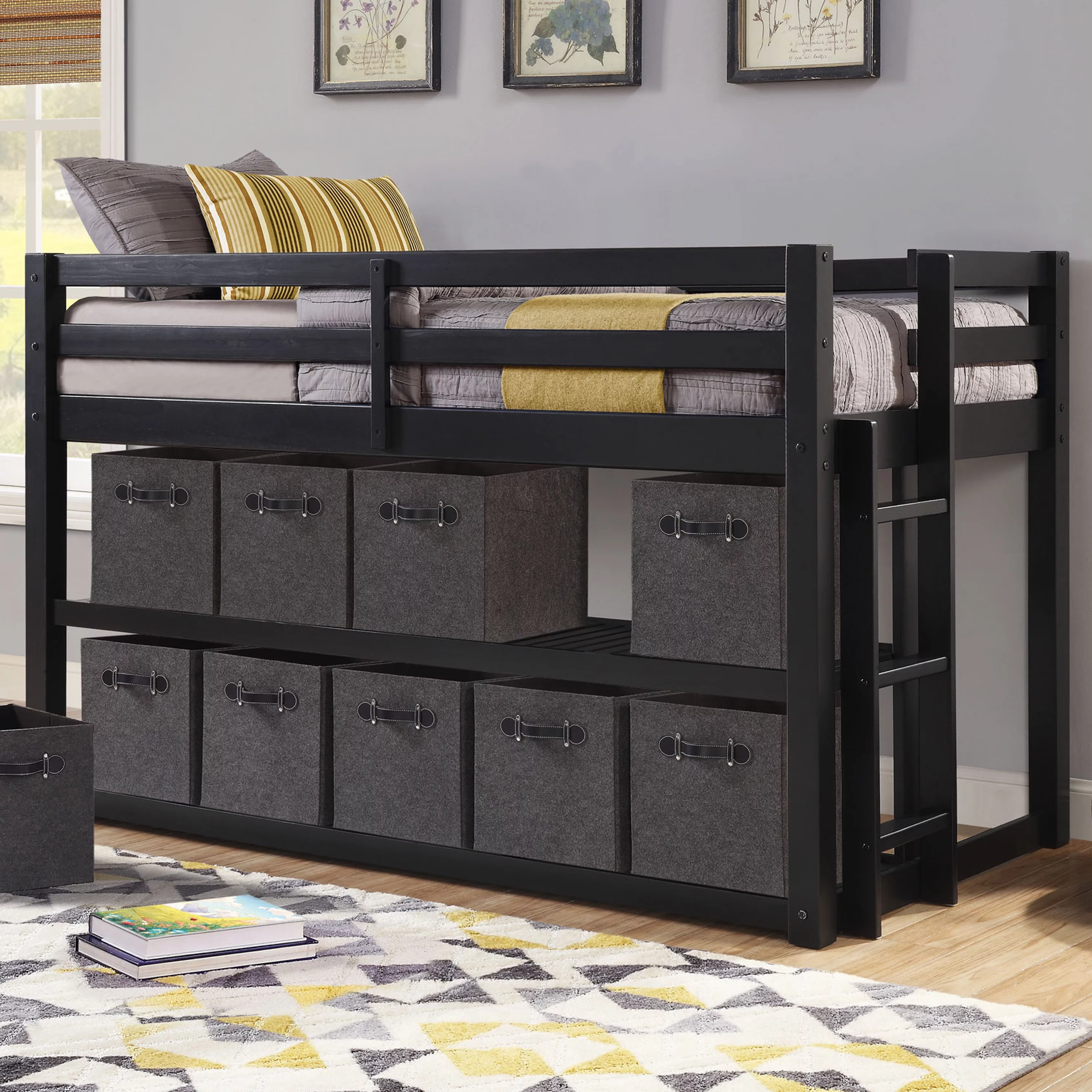 Better Homes and Gardens Greer Twin Loft Storage Bed, Black