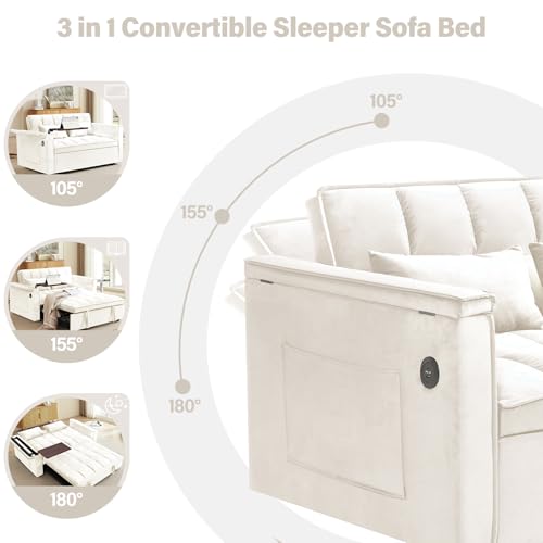 WIIS' IDEA Convertible Sofa Bed,3 in 1 Velvet Sleeper Sofa Pull-Out Bed