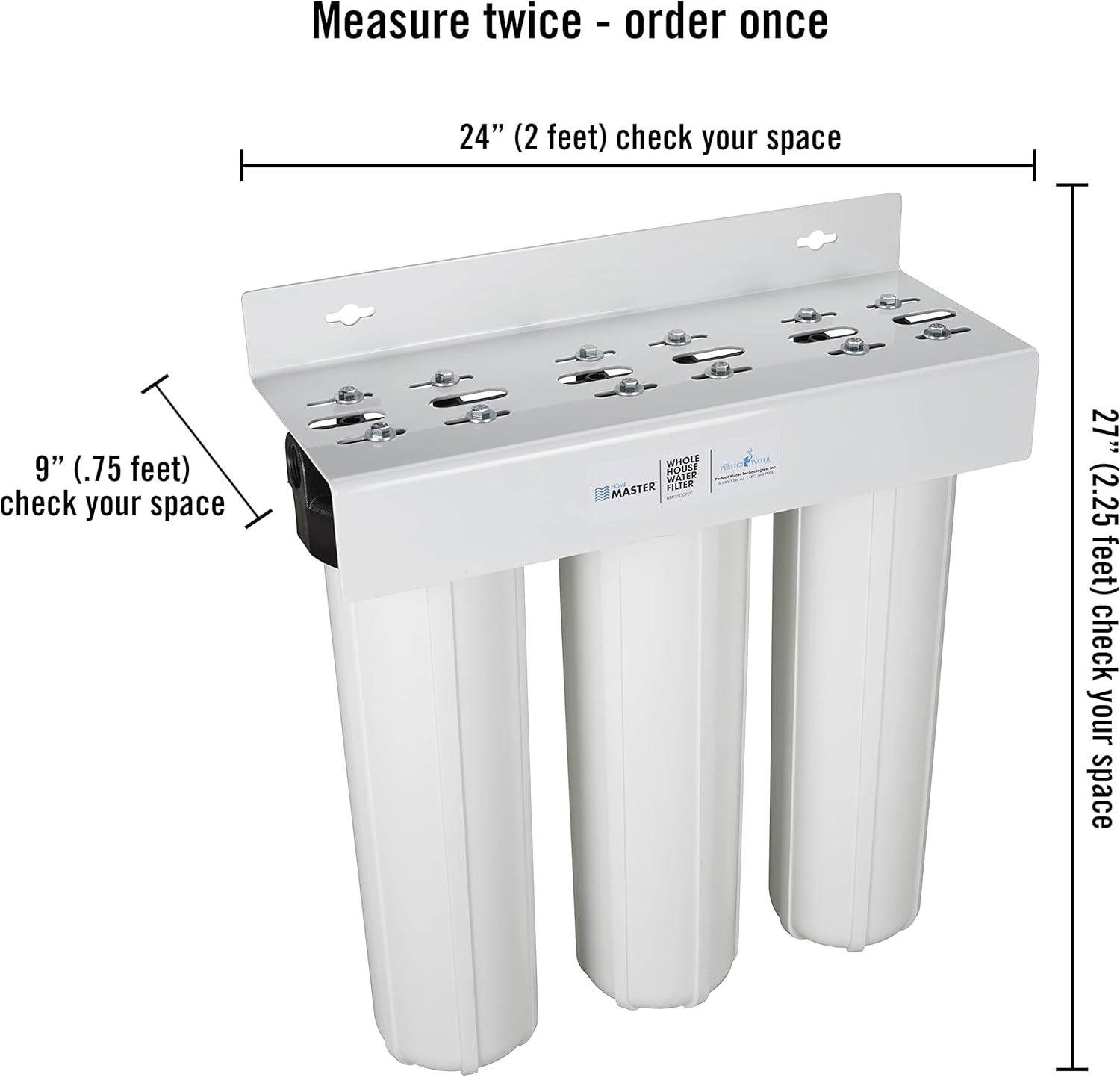 Home Master Whole House Three Stage Water Filtration System with Fine Sediment, Iron and Carbon, Blue
