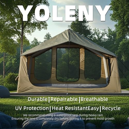 YOLENY Inflatable Tents for Camping, 4/6/8/10/12 Person Tent with TPU Skylight, Mesh Windows, Stove Jack & Pump, Easy Setup 4 Season Glamping Tent
