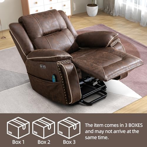 Phoenix Home Dual Motor Power Lift Chair for Elderly, Lift Chairs with Massage and Heat, Leather Electric Chairs for Adults, Recliner Chair with USB