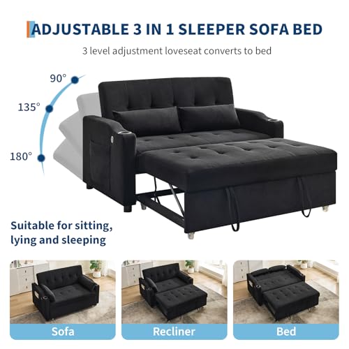 GarveeHome 3 in 1 Convertible Sleeper Sofa Bed, Corduroy Futon Couches with Pull-Out Bed, Adjustable Backrest, Charging Port & Side Pockets