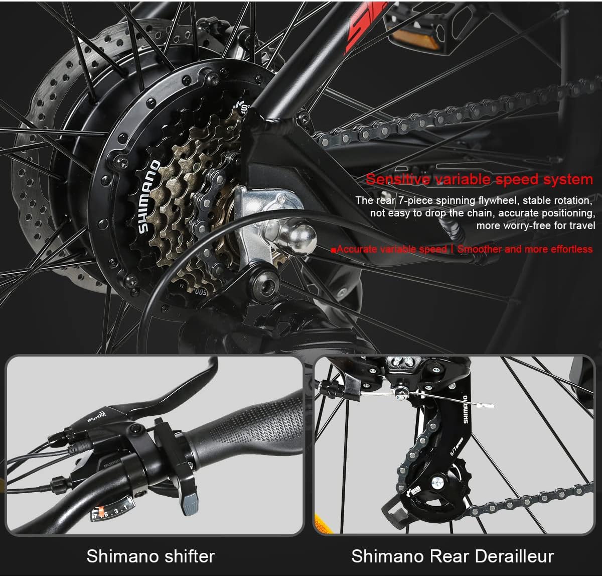 SAMEBIKE 27.5 inch Electric Bike with 48V13AH Removable Lithium Battery 7 Speed Gears and LCD Smart Meter
