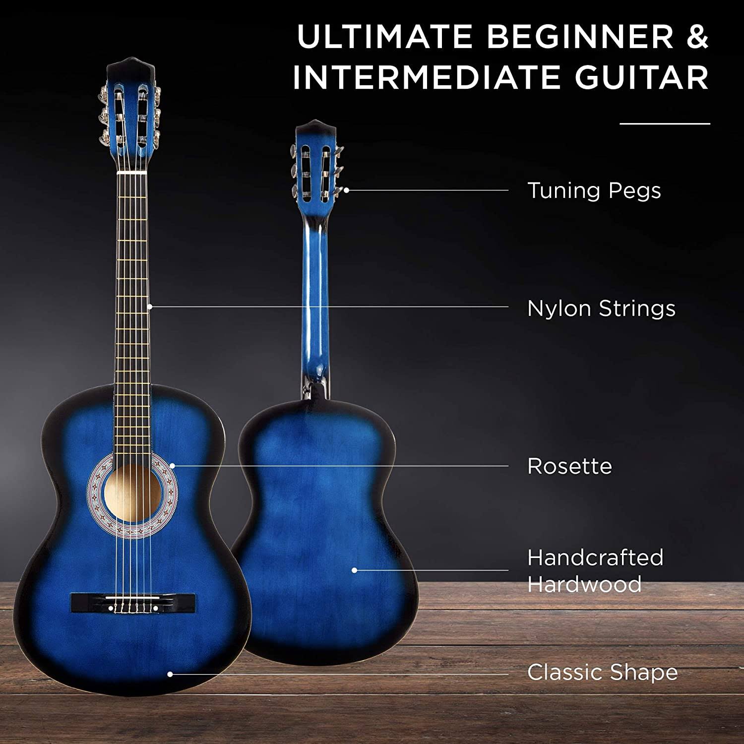 Best Choice Products 38in Beginner Acoustic Guitar Starter Kit w/Case, Strap, Tuner, Pick, Strings - Blue