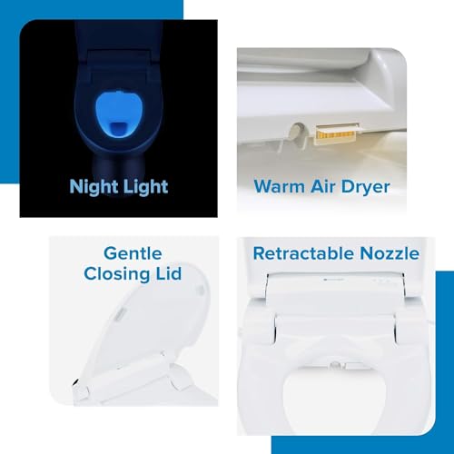 Brondell Bidet Toilet Seat with Remote Control, Heated Water, Custom Washes, Warm Air Dryer, Nightlight