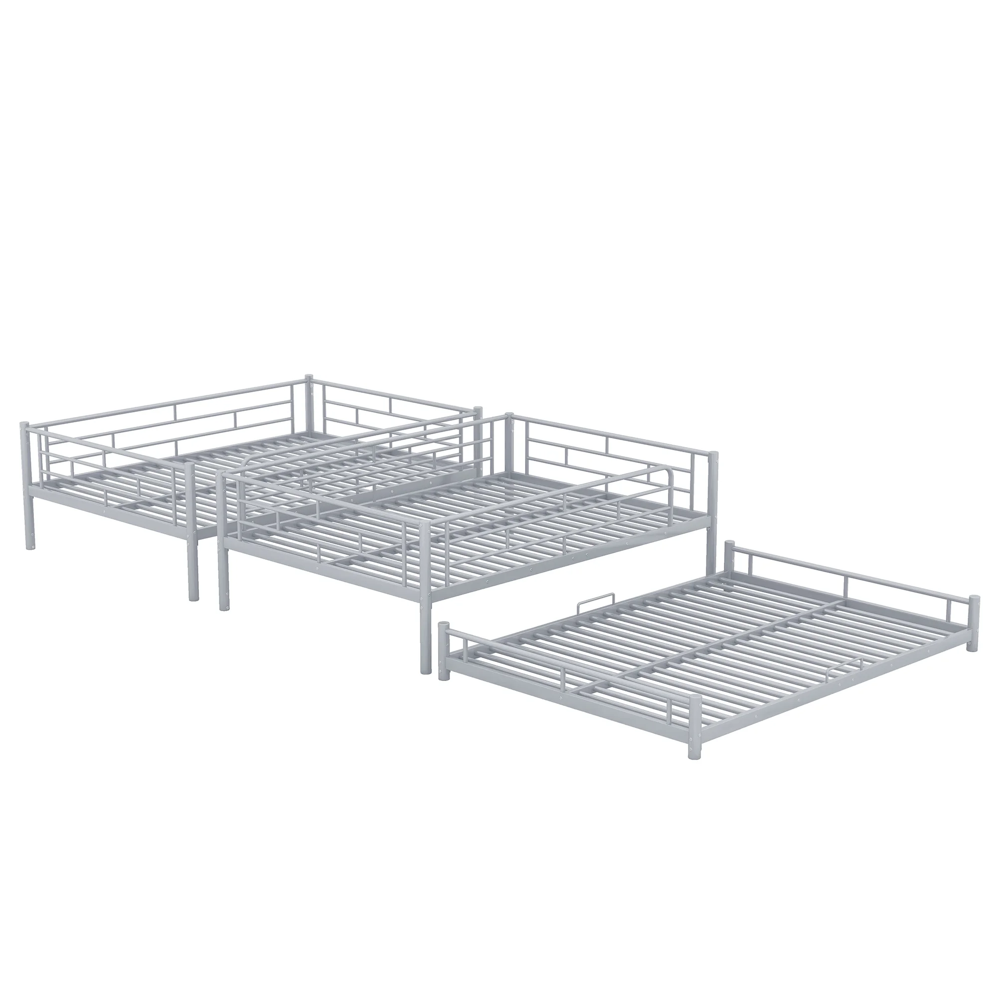 Nestfair Silver Full Size Metal Triple Bunk Bed