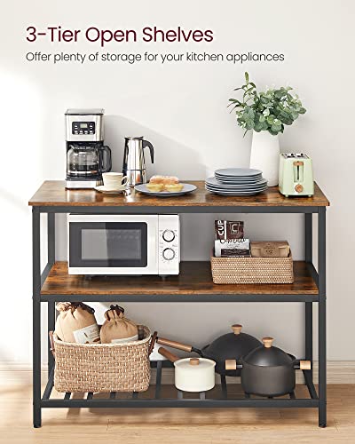 VASAGLE Kitchen Island with 3 Shelves, 47.2 Inches Width Kitchen Shelf with Large Worktop, Stable Steel Structure, Industrial, Easy to Assemble