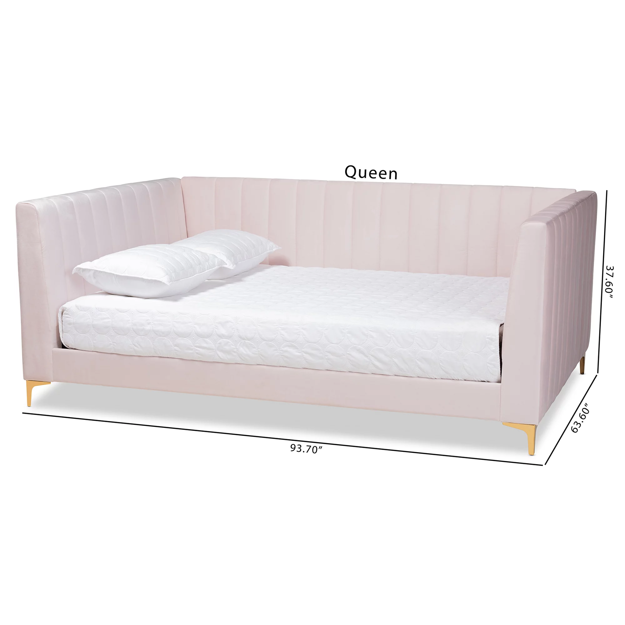 Baxton Studio Oksana Modern Contemporary Glam and Luxe Light Pink Velvet Fabric Upholstered and Gold Finished Full Daybed