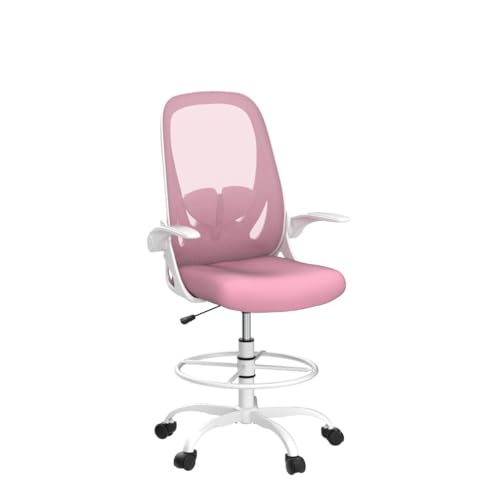 Primy Drafting Chair Tall Office Chair with Flip-up Armrests Executive Ergonomic Computer Standing Desk Chair with Lumbar Support and Adjustable