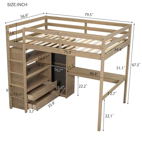 Harper & Bright Designs Full Size Loft Bed with Desk & Wardrobe, Wood Full Loft Bunk Bed with Storage Shelves and Drawers, No Box Spring Needed,White
