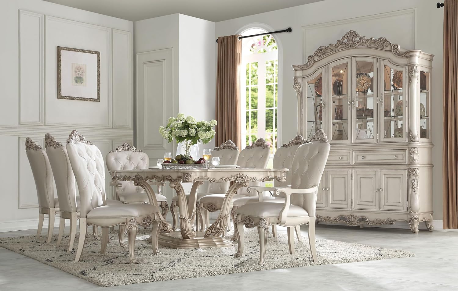 Formal 9-Piece Dining Room Set with Dining Extendable Table, 6 Side Chairs and 2 Arm Chairs, Set for 8 Persons