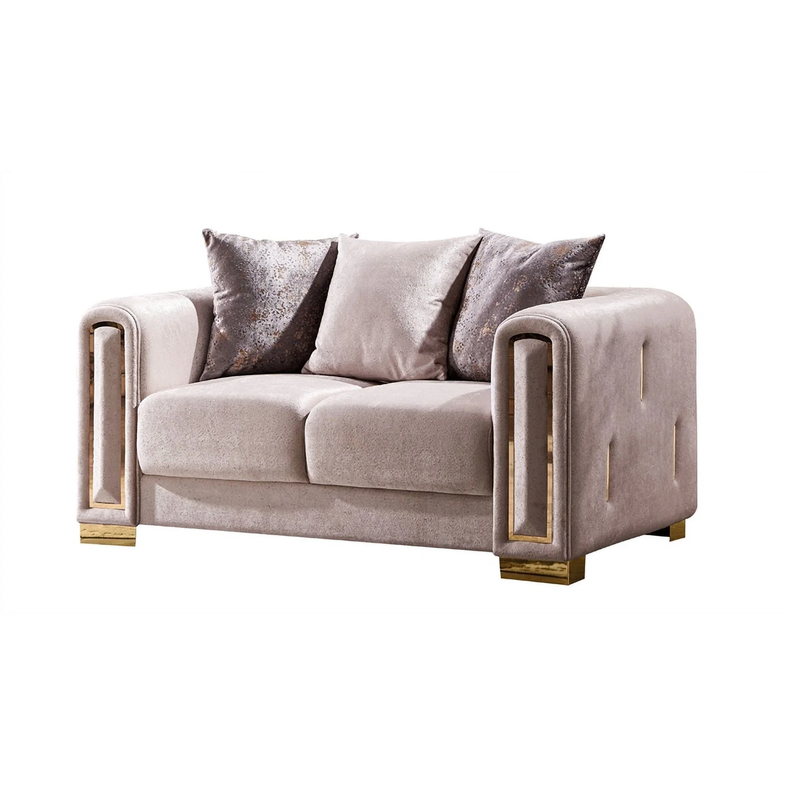 Pemberly Row Thick Velvet Fabric 2Pc Living Room Set Made With Wood in Beige