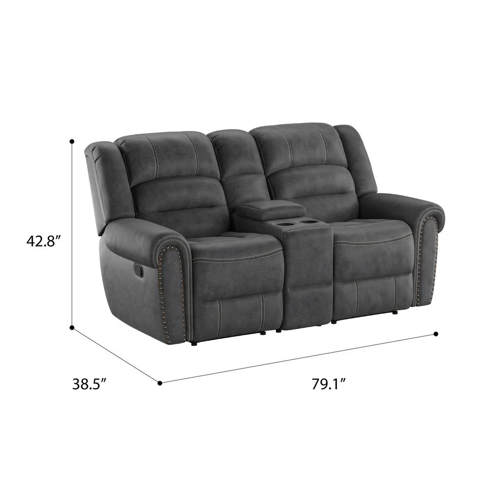 Madrona Burke Reclining Console Loveseat with Contrast Stitching