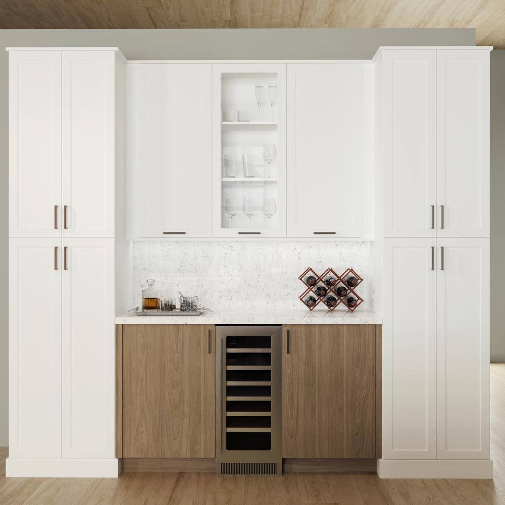 Hampton Bay Designer Series Melvern Assembled 18x34.5x23.75 in. Dual Pull Out Trash Can Base Kitchen Cabinet in White