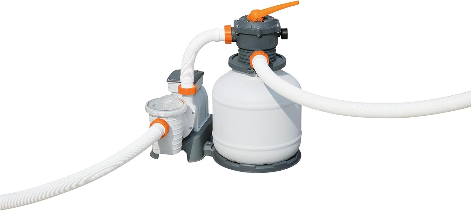 Bestway 56711E Power Steel 18' x 9' x 48 Outdoor Oval Frame Above Ground Swimming Pool Set with 1500 GPH Cartridge Filter Pump, Cover, & Ladder, Gray