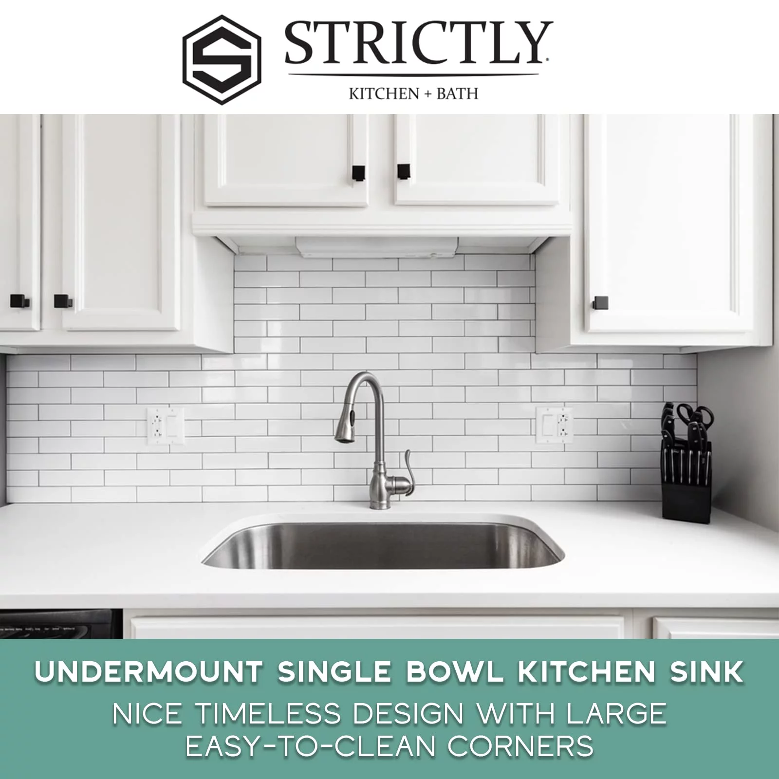 Strictly Sinks 29 Inch Undermount Kitchen Sink-Single Bowl Kitchen Sinks-18 Gauge Kitchen Sink-Ideal Sink for Kitchen with Single Disposal Flange
