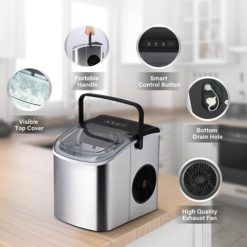 Simple Deluxe Countertop Ice Maker Machine, 9 Ice Cubes Ready in 6 Mins, 26lbs Ice/24Hrs, with Scoop & Basket, Self-Cleaning Function