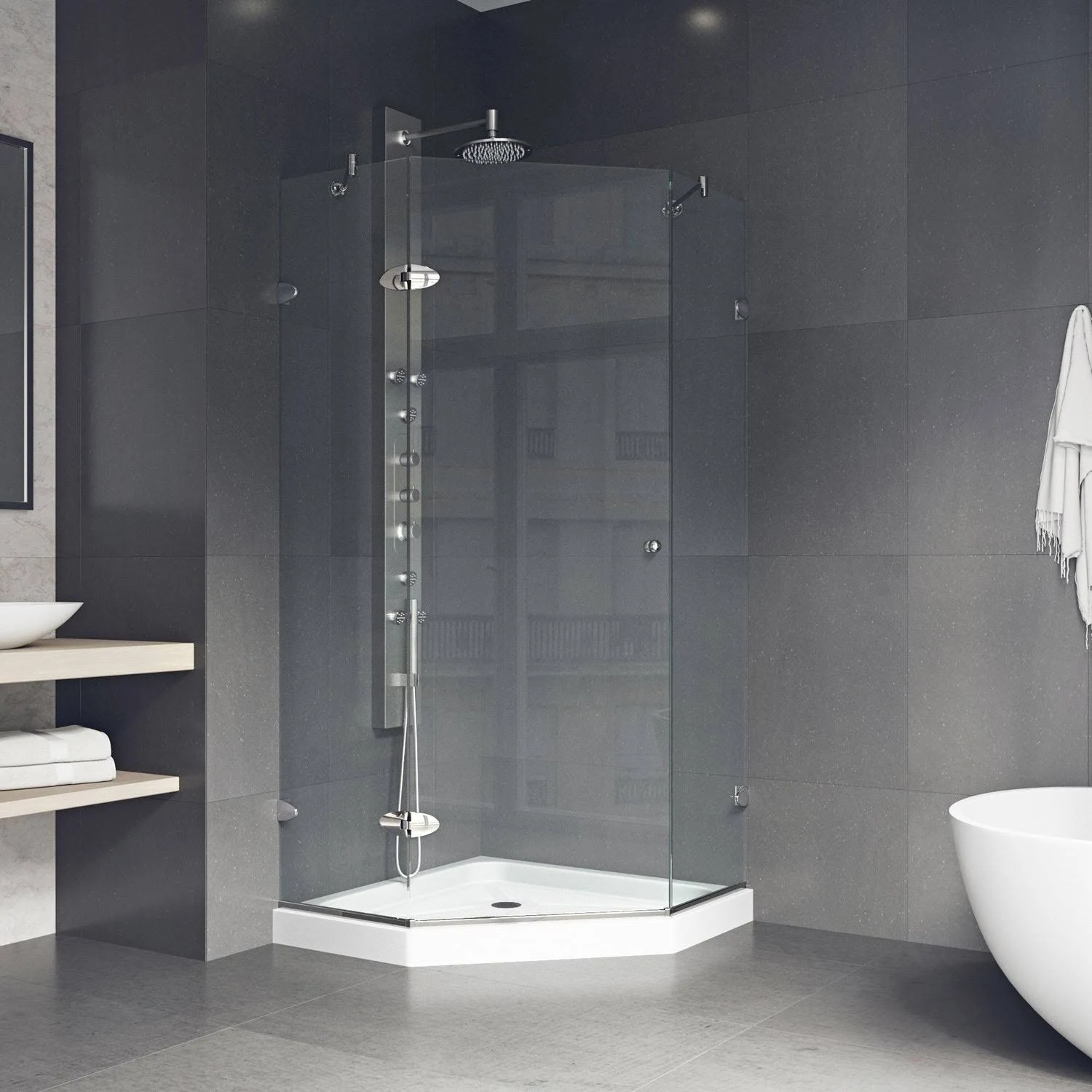 Vigo Verona Frameless Neo-Angle Shower Enclosure with Low-Profile Base