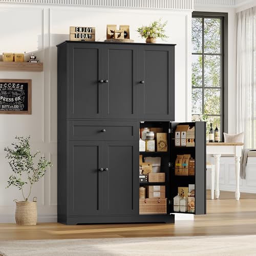 HOSTACK 68" Tall Kitchen Pantry Storage Cabinet, Modern Kitchen Hutch Cabinet with Doors and Shelves