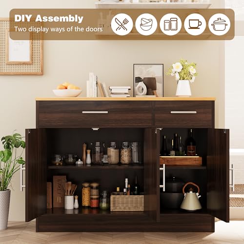 Vongrasig 43&rdquo; Sideboard Buffet Cabinet with Storage, Farmhouse Coffee Bar with Drawers and Shelves, Wood Buffet Table for Kitchen, Dining Room