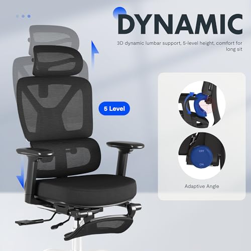 FLEXISPOT ErgoX Premium Ergonomic Office Chair with Footrest- Adjustable 3D Armrests, Dynamic Lumbar Support, Recline & Tilt Function, Mesh Seat