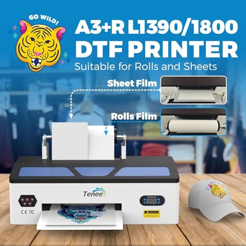 A3 DTF Printer with Roll Feeder - High Transfer Rate Transfer Printer for Faster DTF Printing on Dark and Light Fabrics. Includes Software, Powder